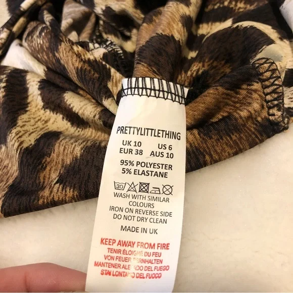 PrettyLittleThing Tan Leopard Slinky O Ring Long Sleeve Crop Top Size US-6 - Picture 14 of 14